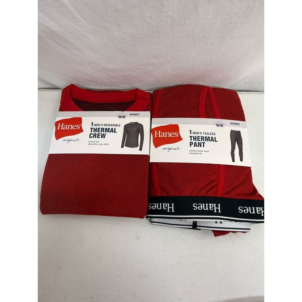 Hanes Men's Red Reversible Thermal Crew And Thermal Pants Size Medium